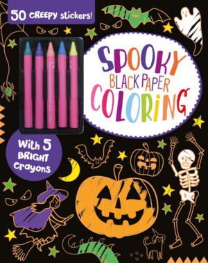Spooky Black Paper Coloring: 50 Creepy Stickers and 5 Bright Crayo