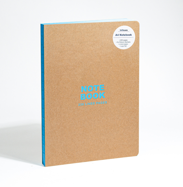 A4 Notebook: Kraft and Neon Blue, Hardcover - 230 Lined Pages